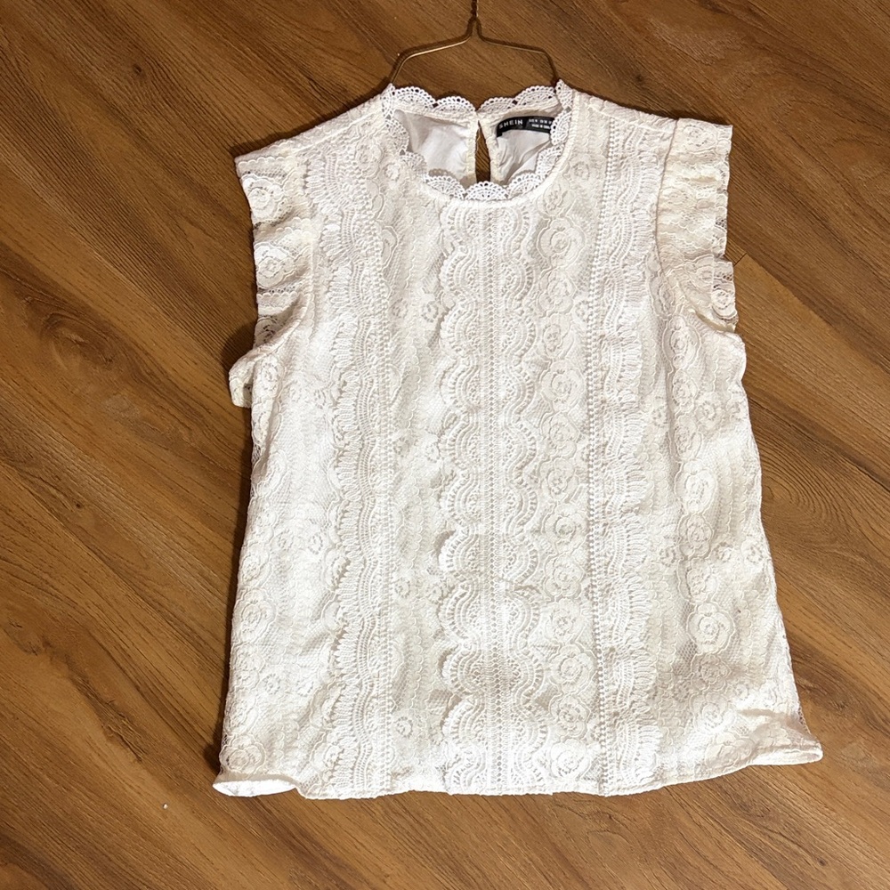 SHEIN White Lace Cap Sleeve Blouse